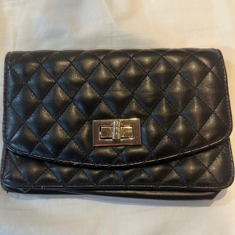 Black clutch with silver buckle